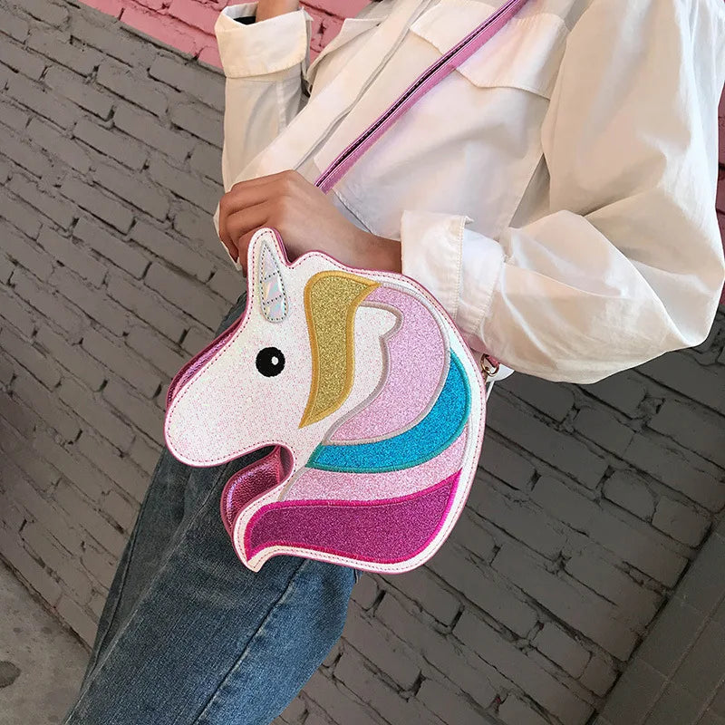 Shoulder Bag Women Colorful Embroidery Sequin Cute Horse Head Shape Design Crossbody Messenger Bag Casual Ladies Handbag