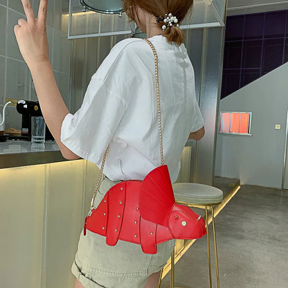 Personality Style Rivets Dinosaur Shoulder Bag PU Leather women Chain Crossbody Messenger Bag Female Purse Quality Travel Bags