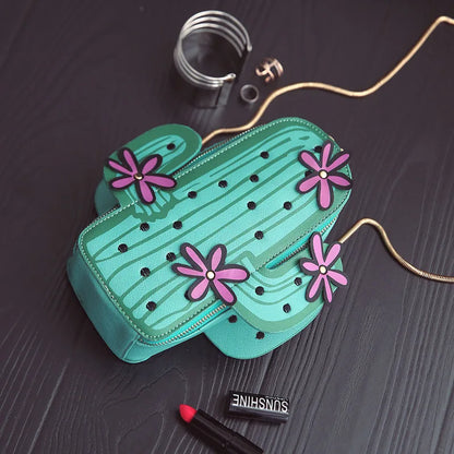 Women embroidery flowers mini chain shoulder bag cute green cactus shape bag flap small desinger crossbody bag for women