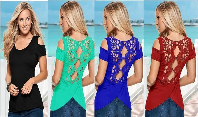 Blusa de moda para mujer, camisa de verano, blusas sexis de encaje para mujer, remeras, remeras, blusas casuales ahuecadas para mujer, ropa Harajuku para mujer, ropa femenina