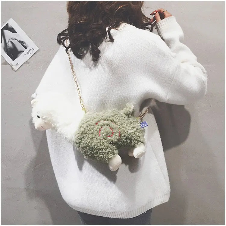 Funny Cartoon Plush Alpaca Animal Shape Bag Creative Spoof Fashion Shoulder Bag Women's Messenger Bag Girls Cute Flap Bag