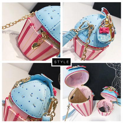 Cute Ice Cream Shape Shoulder Bag Embroidered Funny Crossbody Bag Mini Chain Messenger Bag Girls' Phone Bag