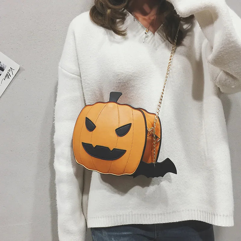 Bolso de hombro con cadena para mujer, estilo divertido de calabaza, de charol, informal, a la moda, tipo bandolera, tipo mensajero, con solapa