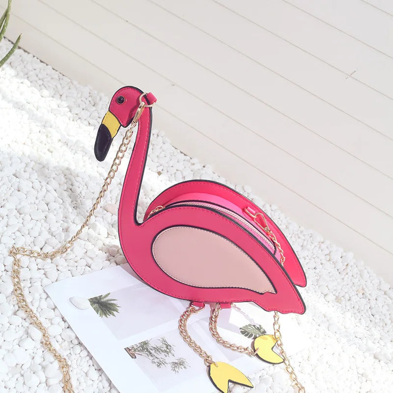 Fashion Pu leather embroidery flamingo shape casual chain purse ladies shoulder bag handbag women's crossbody mini messenger bag