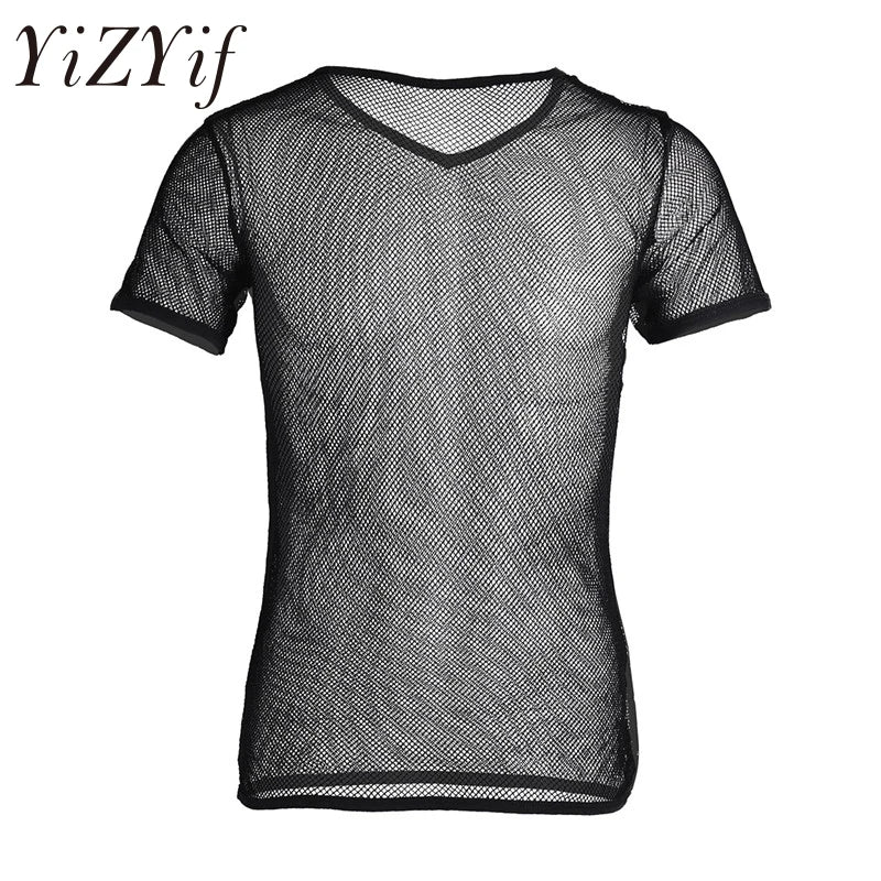 YiZYiF T-shirt sexy en maille transparente pour homme, haut transparent, t-shirt sexy pour homme, débardeur, vêtements de club pour homme