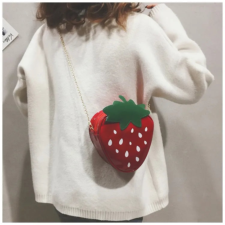 Nuevos bolsos de hombro mini de moda para mujer, lindos bolsos cruzados con estampado de fresas para mujer, bolsos tipo cartera