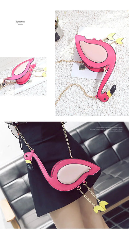 Fashion Pu leather embroidery flamingo shape casual chain purse ladies shoulder bag handbag women's crossbody mini messenger bag