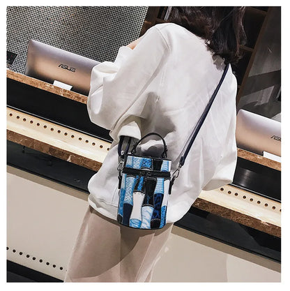 Bolso de cubo para mujer, de alta calidad, de piel sintética, con cadena, bolso de hombro con remaches de diseñador, bolso para teléfono móvil para mujer