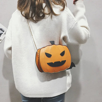 Bolso de hombro con cadena para mujer, estilo divertido de calabaza, de charol, informal, a la moda, tipo bandolera, tipo mensajero, con solapa