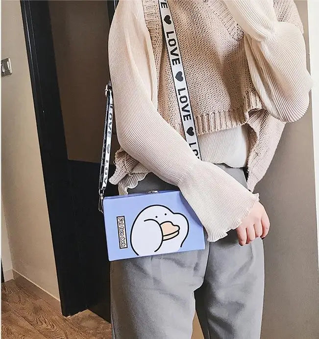 Harajuku Designer Animal Print Box Bag Pig Bags Wide Shoulder Strap Shoulder Messenger Bag Casual Party Clutch Bolso femenino