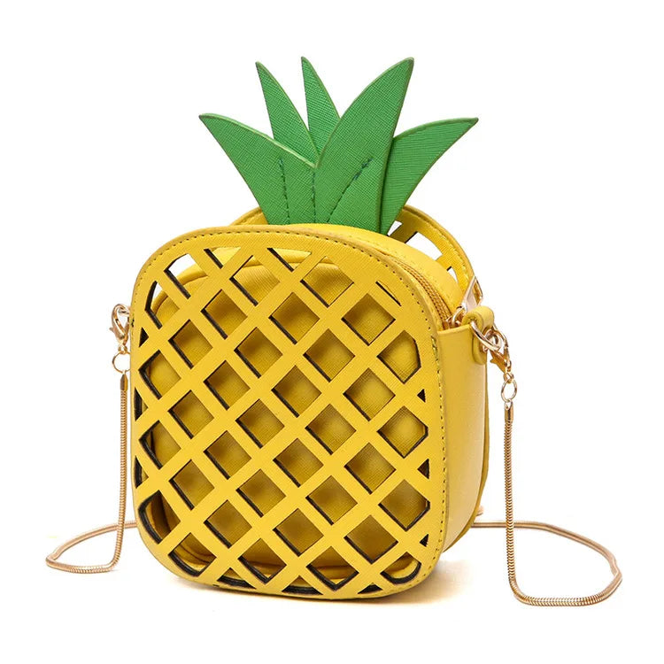 Nuevo diseño de marca femenina, bolsos de frutas para mujer, lindo bolso de hombro con cadena de piña, bolso de mensajero de cuero PU, bolso de mano