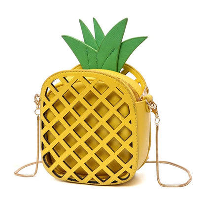 Nuevo diseño de marca femenina, bolsos de frutas para mujer, lindo bolso de hombro con cadena de piña, bolso de mensajero de cuero PU, bolso de mano