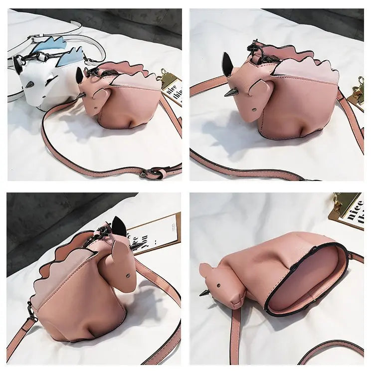 Bolso de mujer con personalidad adorable, estilo unicornio, con remaches de animales creativos, pequeño bolso de hombro tipo mensajero, bolso cruzado de cuero para mujer