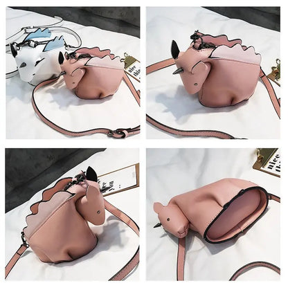 Bolso de mujer con personalidad adorable, estilo unicornio, con remaches de animales creativos, pequeño bolso de hombro tipo mensajero, bolso cruzado de cuero para mujer