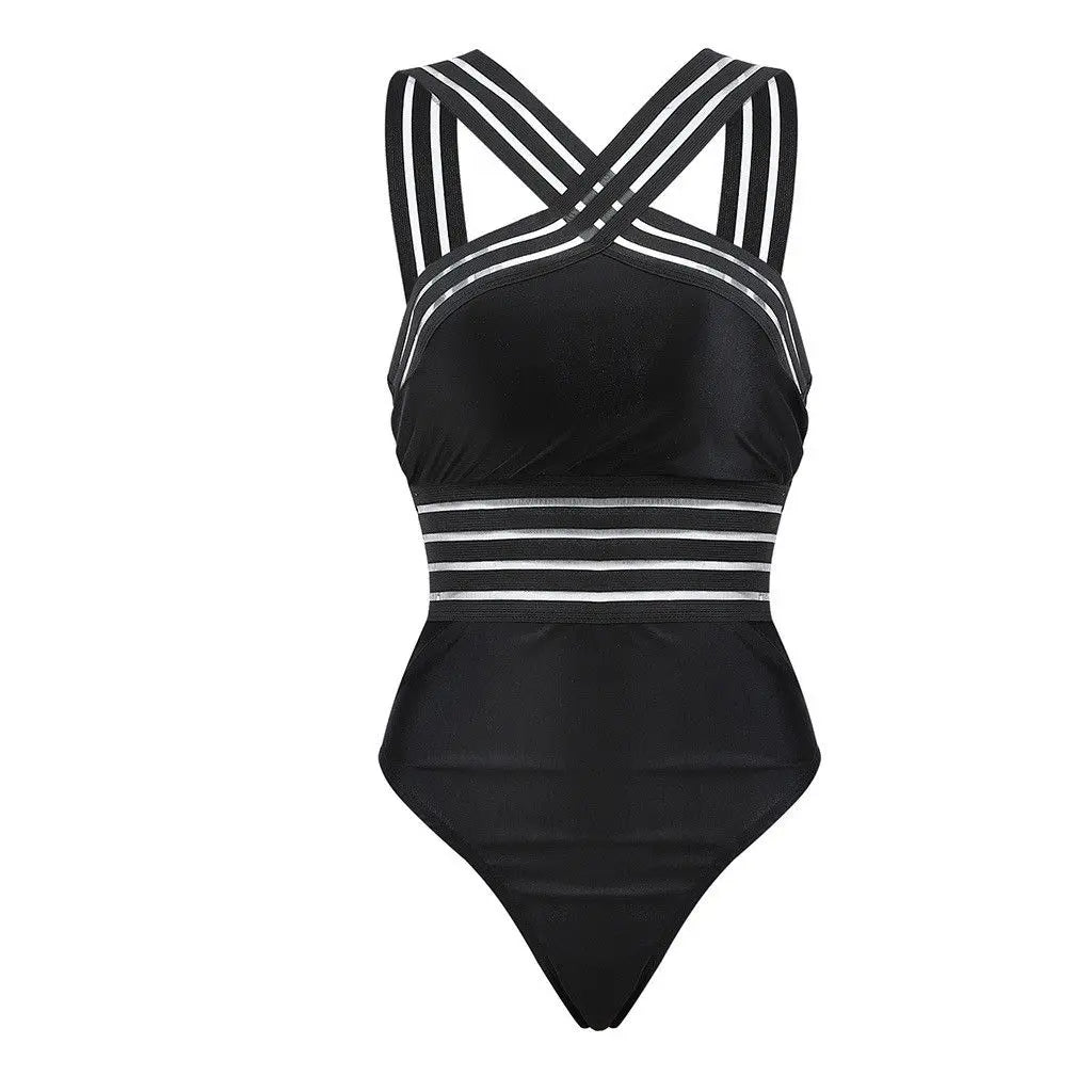 Traje de baño monokini de talla grande para mujer, traje de baño de playa con tiras cruzadas, sin espalda, de color sólido, con aberturas, de malla, para verano