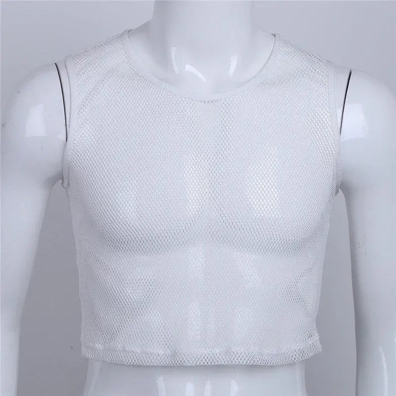 YiZYiF Men See-through Mesh Fitness Tshirt Fishnet Muscle Tops  Sleeveless T-Shirt Vest  S-L