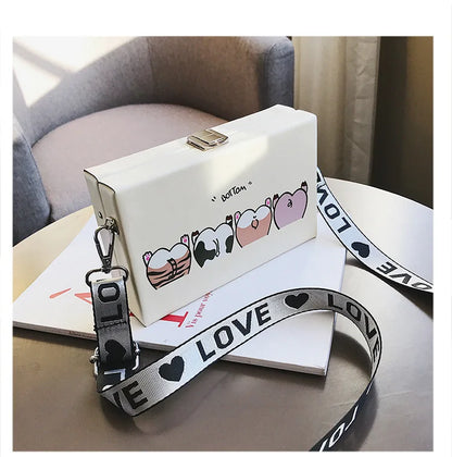 Harajuku Designer Animal Print Box Bag Pig Bags Wide Shoulder Strap Shoulder Messenger Bag Casual Party Clutch Bolso femenino