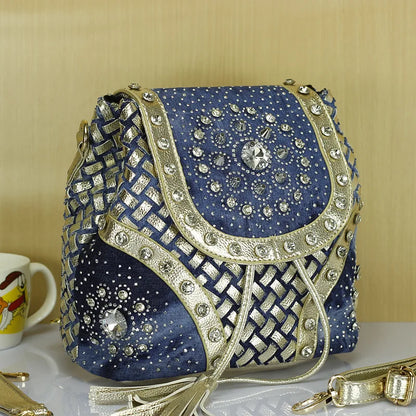 Bolso de hombro elegante de marca con diamantes de imitación para mujer, bolso de tela vaquera informal para mujer, bolsos de mano para mujer, mochila