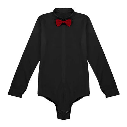 YiZYiF latin dance Mens Long Sleeve Zipper Solid Color Latin Modern Dance Shirt with Bowtie One-piece Romper Shirt Dance Costume