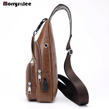 Bolsos cruzados para hombre Bolso de pecho con puerto USB para hombre Bolso bandolera de diseñador Bolsos de hombro de cuero Paquete diagonal 2024 nueva mochila de viaje