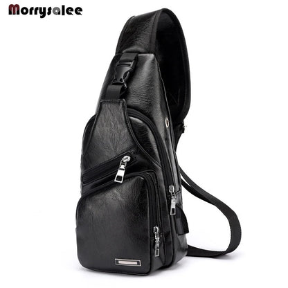 Bolsos cruzados para hombre Bolso de pecho con puerto USB para hombre Bolso bandolera de diseñador Bolsos de hombro de cuero Paquete diagonal 2024 nueva mochila de viaje