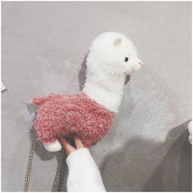 Funny Cartoon Plush Alpaca Animal Shape Bag Creative Spoof Fashion Shoulder Bag Women's Messenger Bag Girls Cute Flap Bag