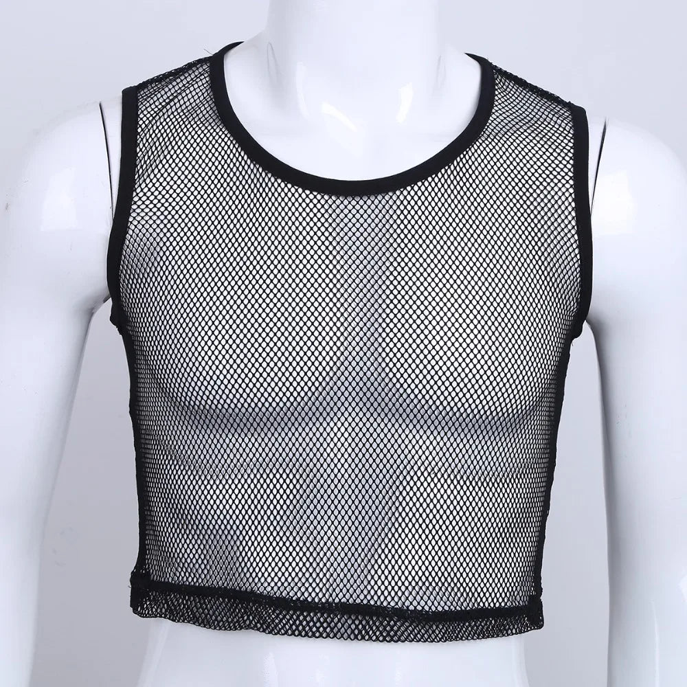 YiZYiF Men See-through Mesh Fitness Tshirt Fishnet Muscle Tops  Sleeveless T-Shirt Vest  S-L