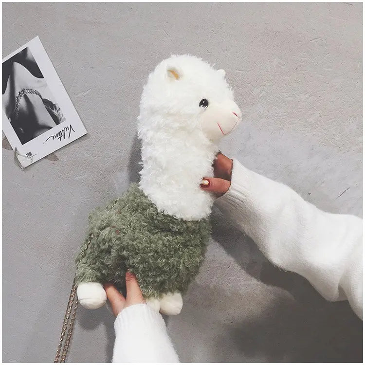 Funny Cartoon Plush Alpaca Animal Shape Bag Creative Spoof Fashion Shoulder Bag Women's Messenger Bag Girls Cute Flap Bag