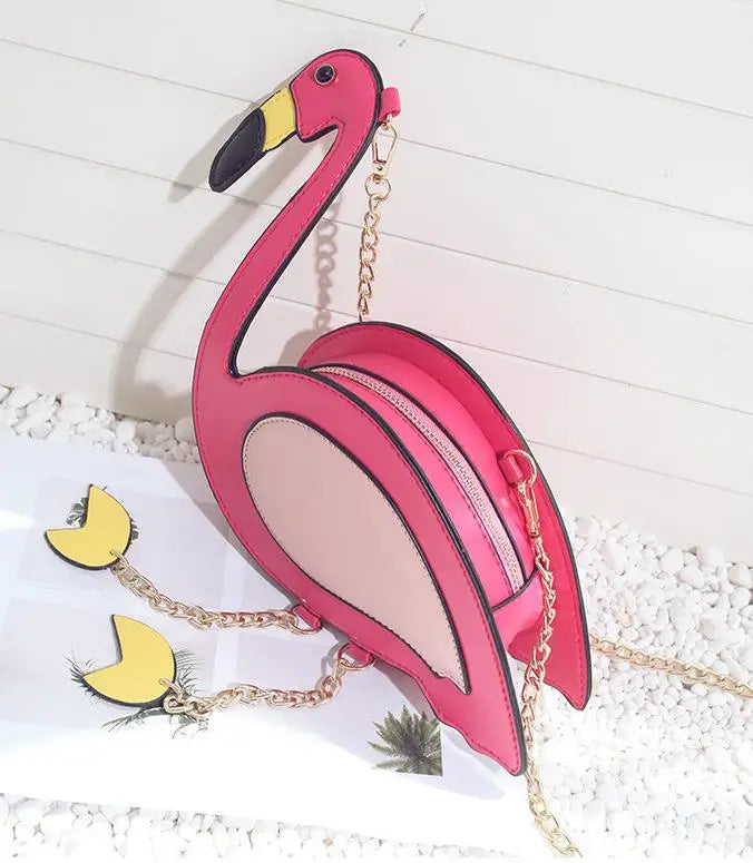 Fashion Pu leather embroidery flamingo shape casual chain purse ladies shoulder bag handbag women's crossbody mini messenger bag