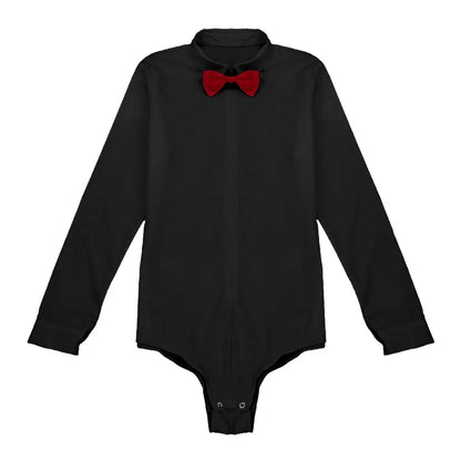 YiZYiF latin dance Mens Long Sleeve Zipper Solid Color Latin Modern Dance Shirt with Bowtie One-piece Romper Shirt Dance Costume