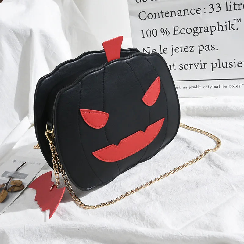 Bolso de hombro con cadena para mujer, estilo divertido de calabaza, de charol, informal, a la moda, tipo bandolera, tipo mensajero, con solapa