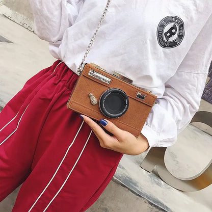 Personalized Design Fashion Camera Shape Clutch Nubuck Shoulder Bag Ladies Casual Mini Messenger Bag Purse