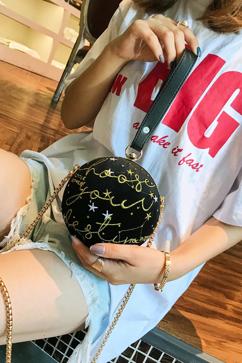 Luxury Fashion Blue Planet Velvet Star Ball Shoulder Bag Women small round Velour Bag Personality Female Handbag