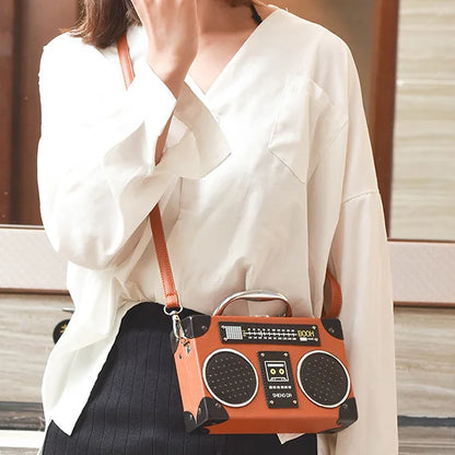 Retro radio box style pu leather ladies handbag shoulder bag chain purse women's crossbody messenger bag flap