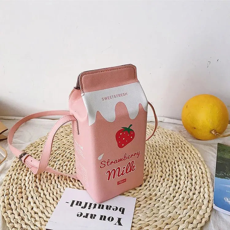 Bolso de hombro con estampado divertido de Furit para mujer, bandolera con estampado de fresas, plátanos y leche, con solapa