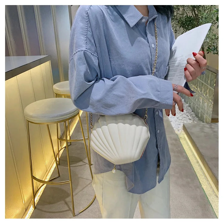 Bolso de verano para mujer, pequeño bolso con lentejuelas y forma de concha, bolso de cadena para mujer, pequeño bolso de hombro con lentejuelas a la moda, bonito bolso cruzado para niña