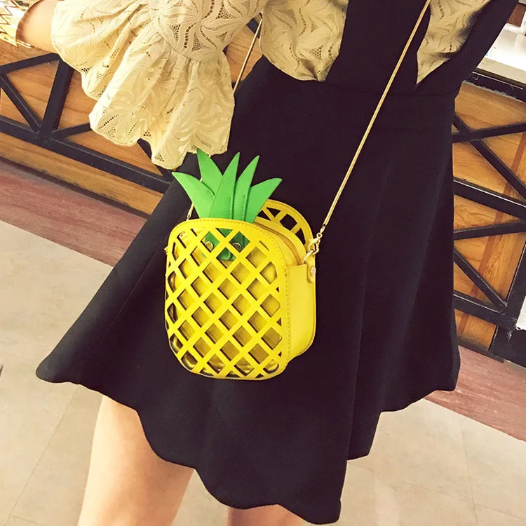 Nuevo diseño de marca femenina, bolsos de frutas para mujer, lindo bolso de hombro con cadena de piña, bolso de mensajero de cuero PU, bolso de mano