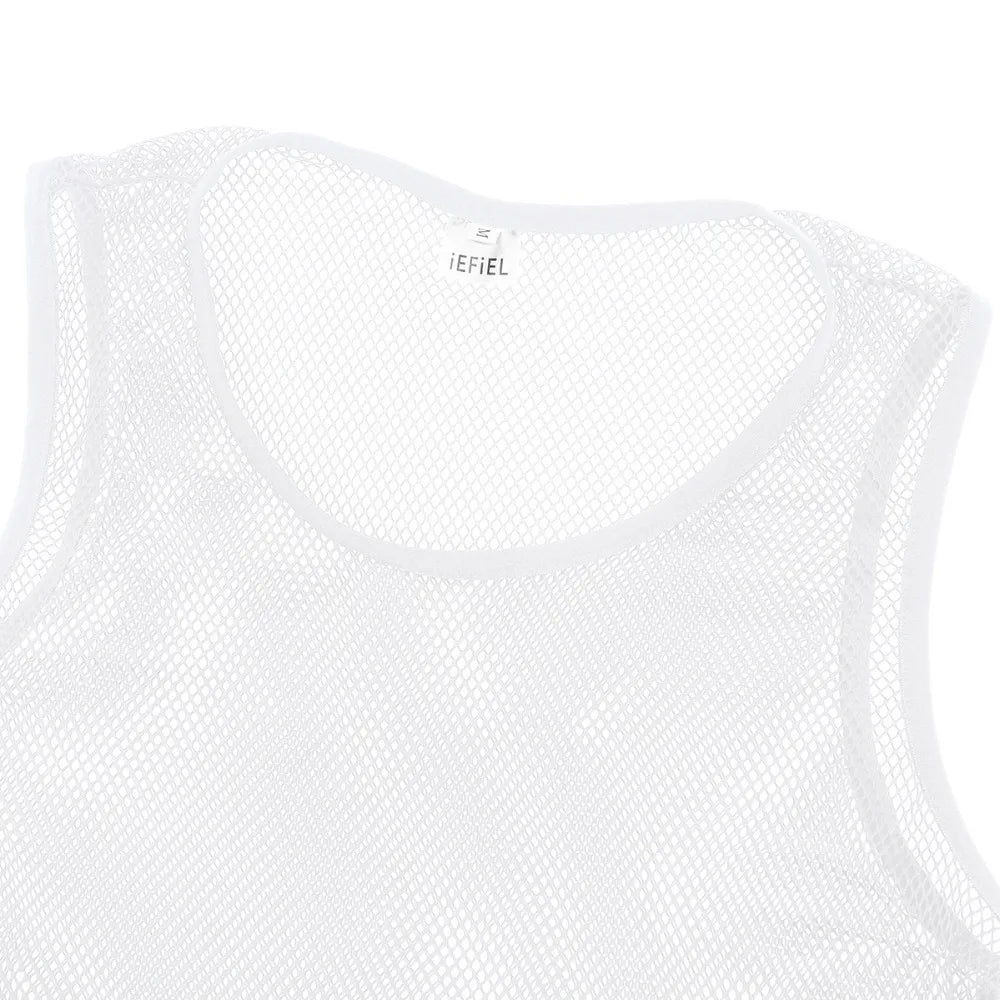 YiZYiF Men See-through Mesh Fitness Tshirt Fishnet Muscle Tops  Sleeveless T-Shirt Vest  S-L