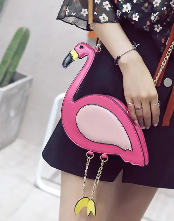 Fashion Pu leather embroidery flamingo shape casual chain purse ladies shoulder bag handbag women's crossbody mini messenger bag