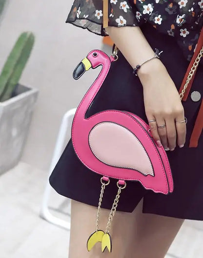 Fashion Pu leather embroidery flamingo shape casual chain purse ladies shoulder bag handbag women's crossbody mini messenger bag