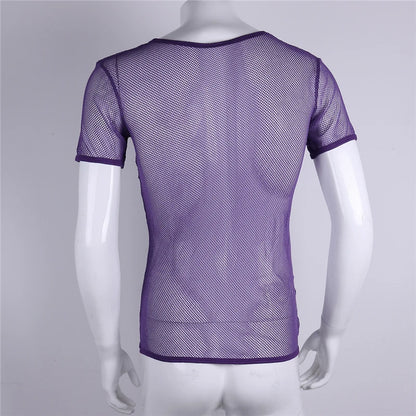 YiZYiF T-shirt sexy en maille transparente pour homme, haut transparent, t-shirt sexy pour homme, débardeur, vêtements de club pour homme