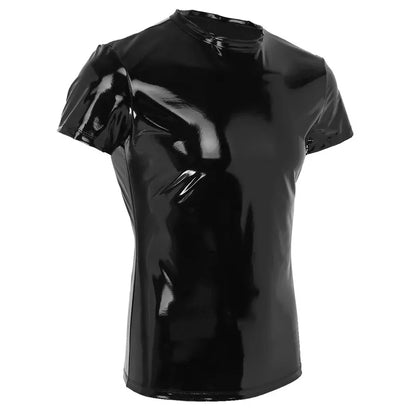 T-shirt sexy en cuir PVC effet mouillé pour homme, sous-vêtement extensible en latex, tenue de club, costume de scène, t-shirt moulant