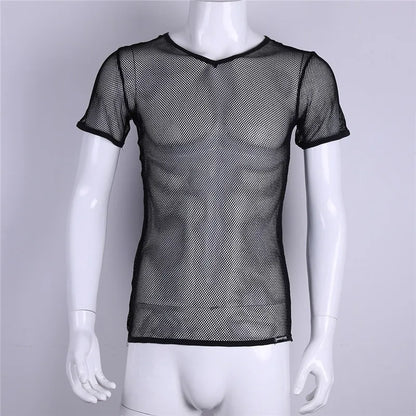 YiZYiF T-shirt sexy en maille transparente pour homme, haut transparent, t-shirt sexy pour homme, débardeur, vêtements de club pour homme