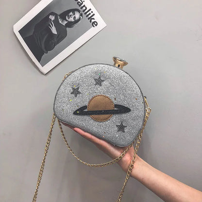 Luxury Fashion Blue Planet Velvet Star Ball Shoulder Bag Women small round Velour Bag Personality Female Handbag