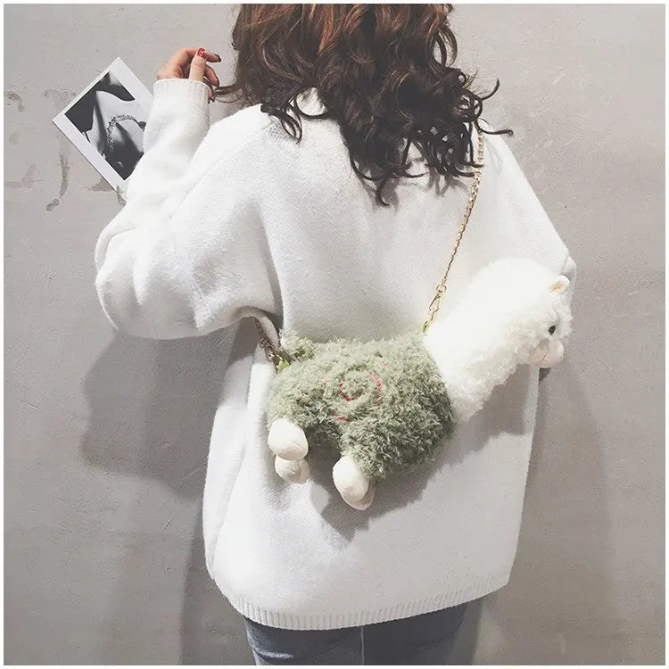 Funny Cartoon Plush Alpaca Animal Shape Bag Creative Spoof Fashion Shoulder Bag Women's Messenger Bag Girls Cute Flap Bag