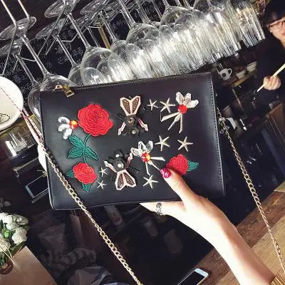 Women Embroidery Flamingo Evening Bags Luxury Round Shaped Female Wedding Dinner Bags Shoulder Bags Clutch Purse