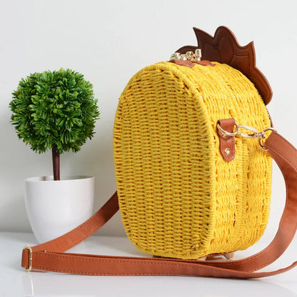 Exclusive Listing Beach Bag 2017 New Cute Fruit Pineapple Package Pure Hand Woven Circular Women Handbag Messenger Bags