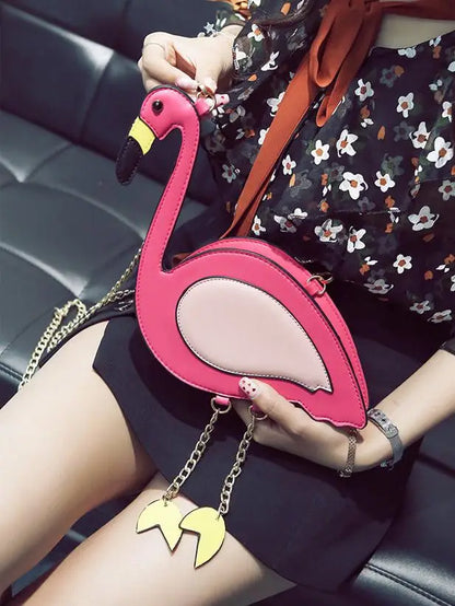 Fashion Pu leather embroidery flamingo shape casual chain purse ladies shoulder bag handbag women's crossbody mini messenger bag