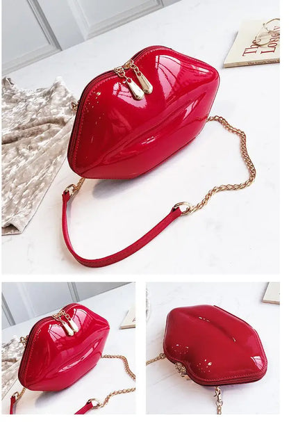 Nuevo bolso de mano de piel sintética con forma de labios rojos sexy para mujer, bolso de noche, bolso de cadena pequeño, bolso de mano para novia, dama de honor, bolso de fiesta de boda