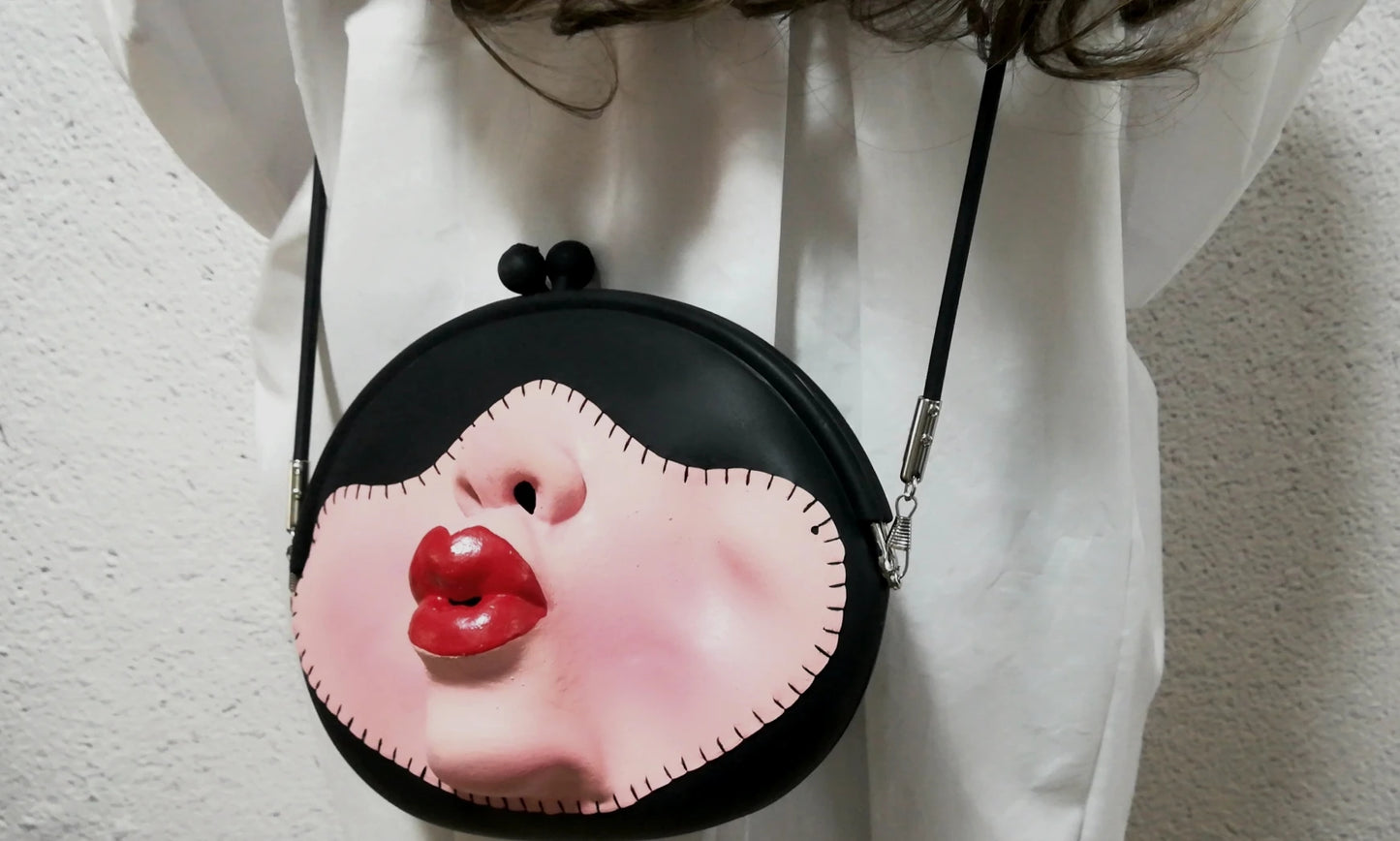 Personality Design Red Lipstick Face Shoulder Bag Cute Women Silica Gel Crossbody Bag Summer Small Jelly Handbag Party Purse